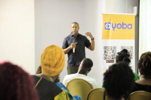 Dwayne Lewis, Lagos Based US Entrepreneur, Volunteer Mentor, addressing participants at the Ayoba SME Accelerator Nigeria 2023, Activation Day in Lagos. 20th Oct 2023.Dwayne Lewis, Lagos Based US Entrepreneur, Volunteer Mentor, addressing participants at the Ayoba SME Accelerator Nigeria 2023, Activation Day in Lagos. 20th Oct 2023.